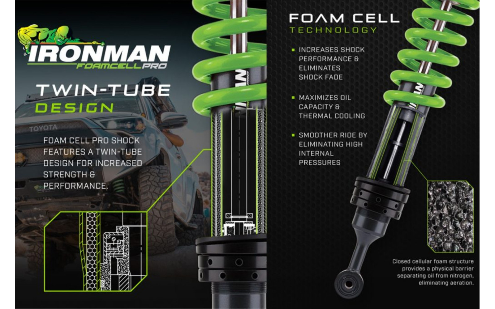 Amortizor FATA FoamCell PRO pentru off road FOARTE INTENS strut reglabil - reparabil pentru lift 0-50 mm