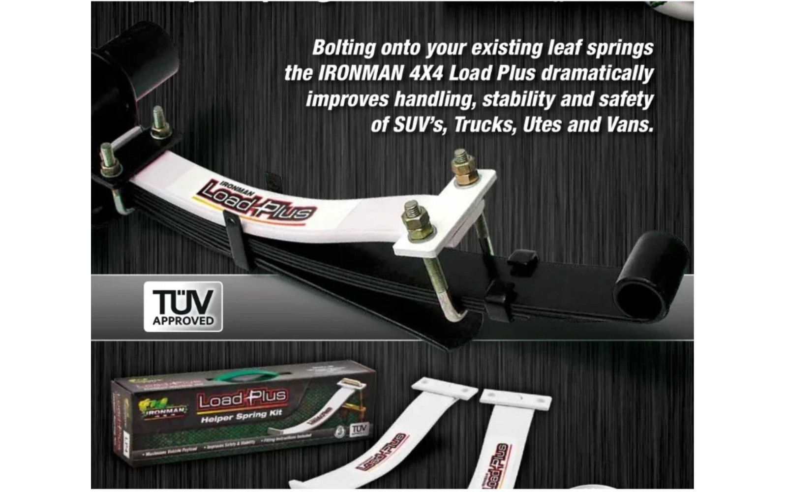 Kit intarire pentru ambele arcuri lamelare spate pentru incarcatura variabila sau permanenta. NU inalta masina